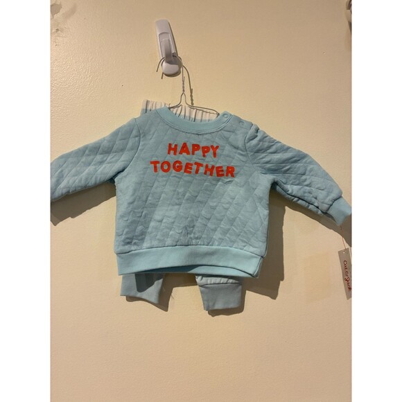 NWT Cat & Jack Tan Blue "Happy Together" Sweatshirt & Pants Outfit - 3-6M - Picture 1 of 3